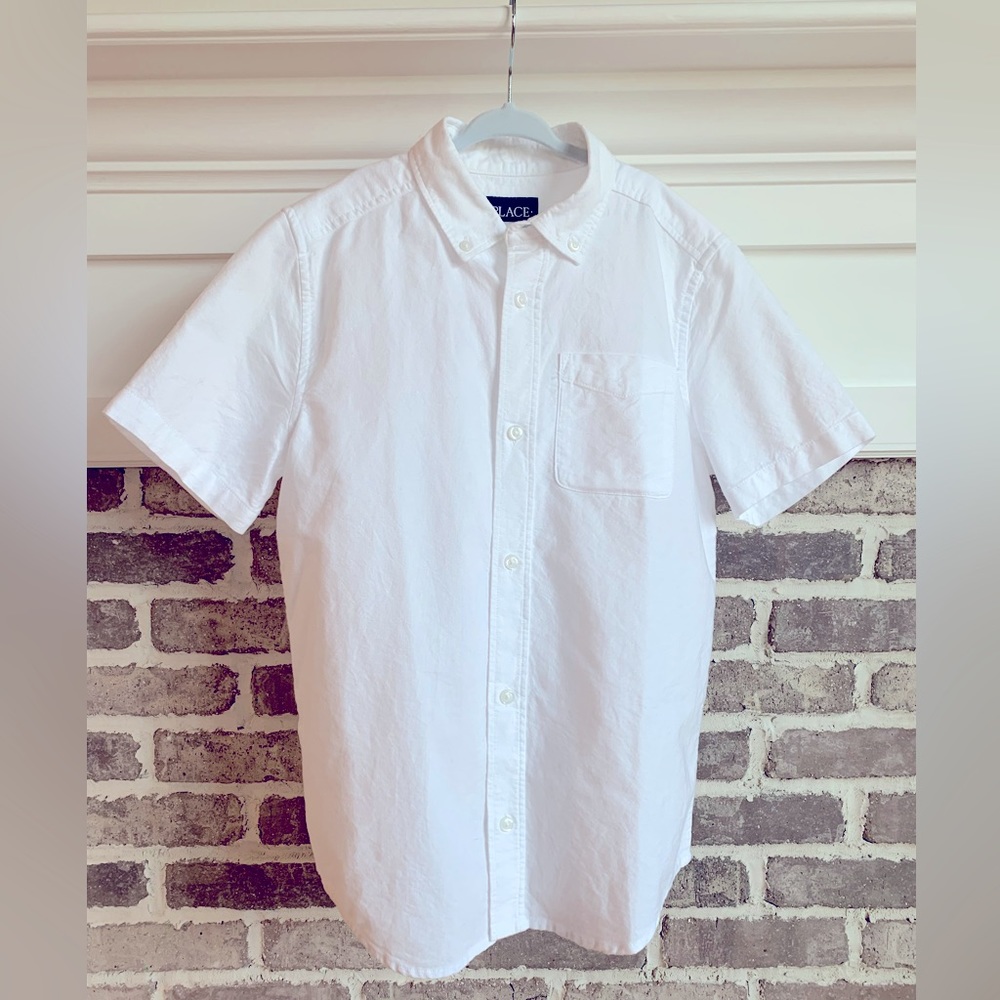 THE CHILDREN’S PLACE BOYS SHORT SLEEVE WHITE BUTTON DOWN SHIRT | SIZE L (10/12)